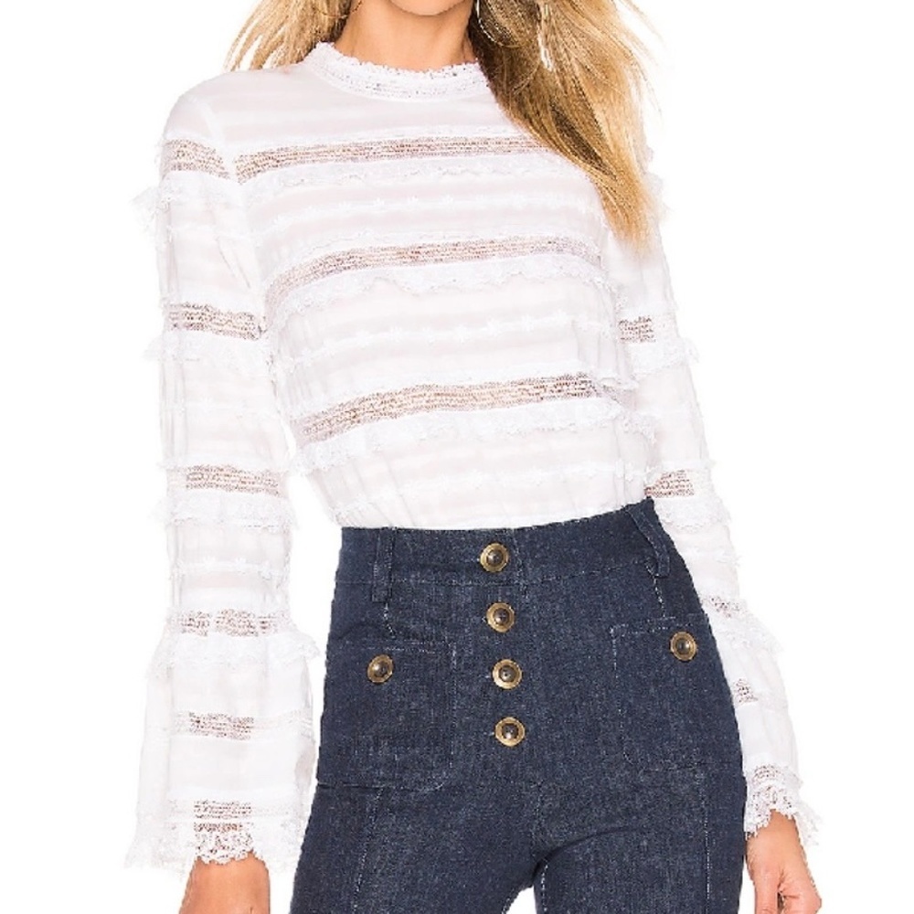 ULLA JOHNSON Grace Bell Sleeve Blouse Top In Blanc White